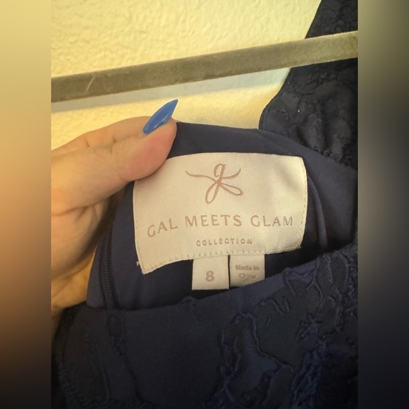 Gal Meets Glam Annabelle Satin Jacquard Dress Formal Cocktail Blue Size 8 EUC - Picture 6 of 9